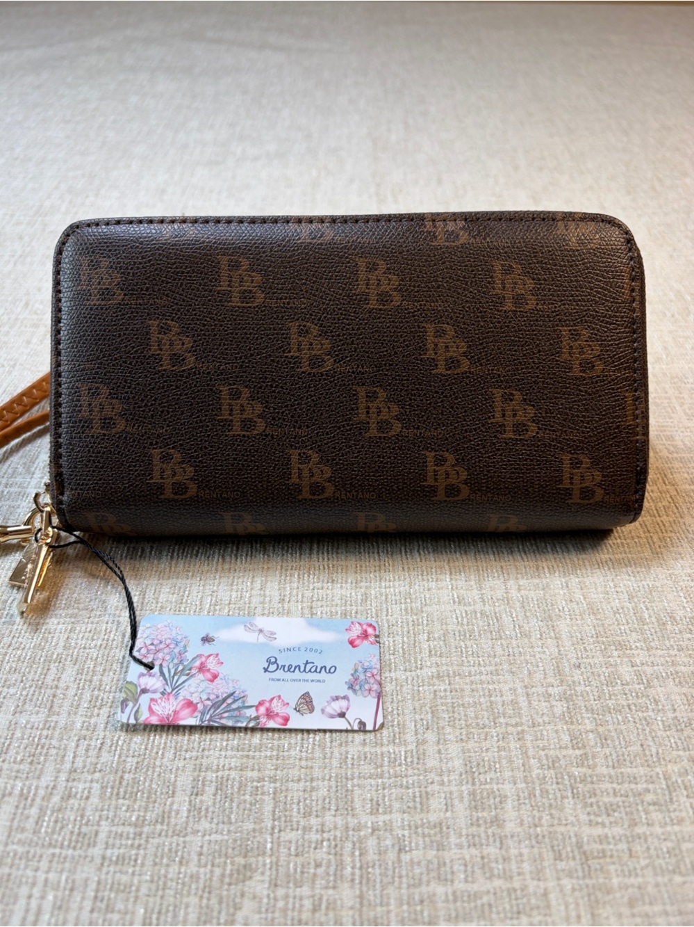 Brentano Brown Monogram Double Zip Clutch Vegan Wallet NWT Dark Academia, Prep